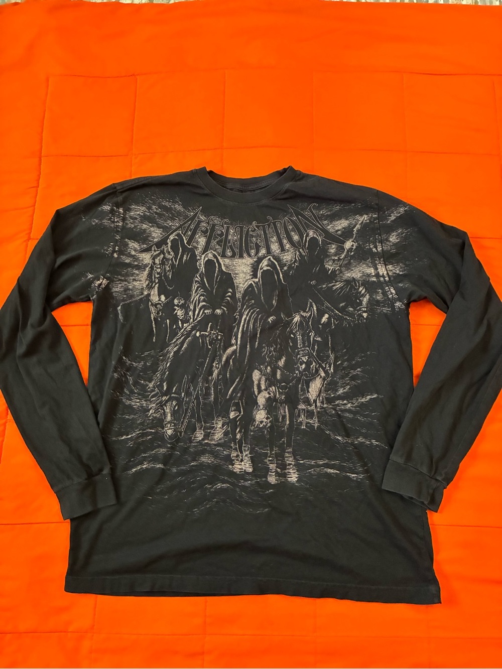 Affliction Mens XXL Black Long Sleeve Graphic Print Crew Neck Tee